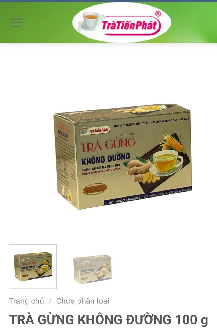 Trà gừng hòa tan không đường 100 gr ( 5g x 20 gói ) (Hộp)